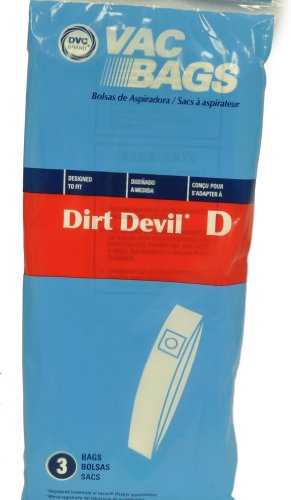 Dirt Devil Type D Upright Vacuum Cleaner Bags, DVC Replacement Brand, designed to fit Royal Dirt Devil Lite, Lite Plus, Extra & Classic Upright Vacuum Cleaners, 3 bags in pack