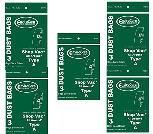 15 ShopVac Type A 1.5 Gallon Wet Dry Shop Vac Vacuum Bags SV-9066700