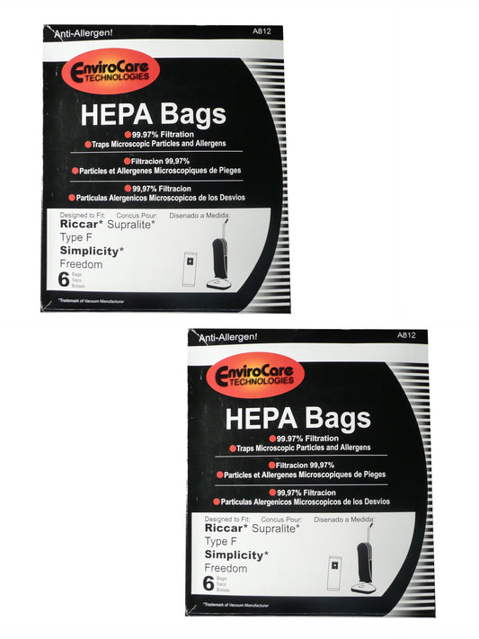 EnviroCare Replacement HEPA Vacuum Cleaner bags made to fit Riccar Supralite Type F and Simplicity Freedom Uprights 12 pack