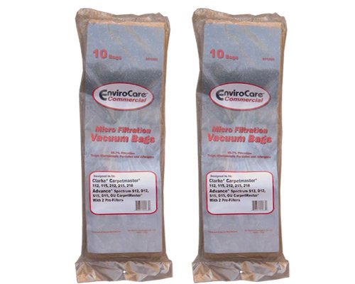 EnviroCare Replacement Micro Filtration Vacuum Cleaner Dust Bags made to fit Advance Spectrum, Clarke, CarpetMaster, Nilfisk Vacuums. 20 Bags + Exhaust & Pre Filters Filter