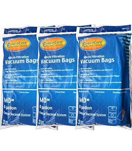 EnviroCare Replacement Micro Filtration Vacuum Cleaner Dust Bags for Modern Day 8 Gallon Central Vacuums 9 Pack