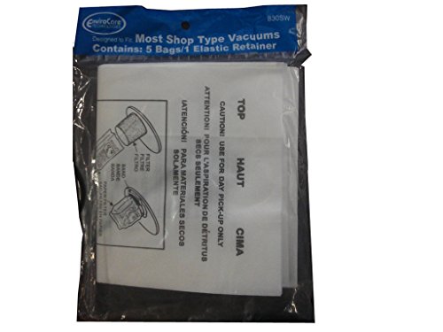 EnviroCare Replacement Vacuum Bags for Shop Vac 1 Gallon Wet/Dry Vacuums 5 Bags and 1 Elastic Retainer