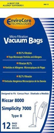 EnviroCare Replacement Micro Filtration Vacuum Cleaner Dust Bags Designed to Fit Riccar 8000, 8900 and Simplicty Type B Uprights 12 bags