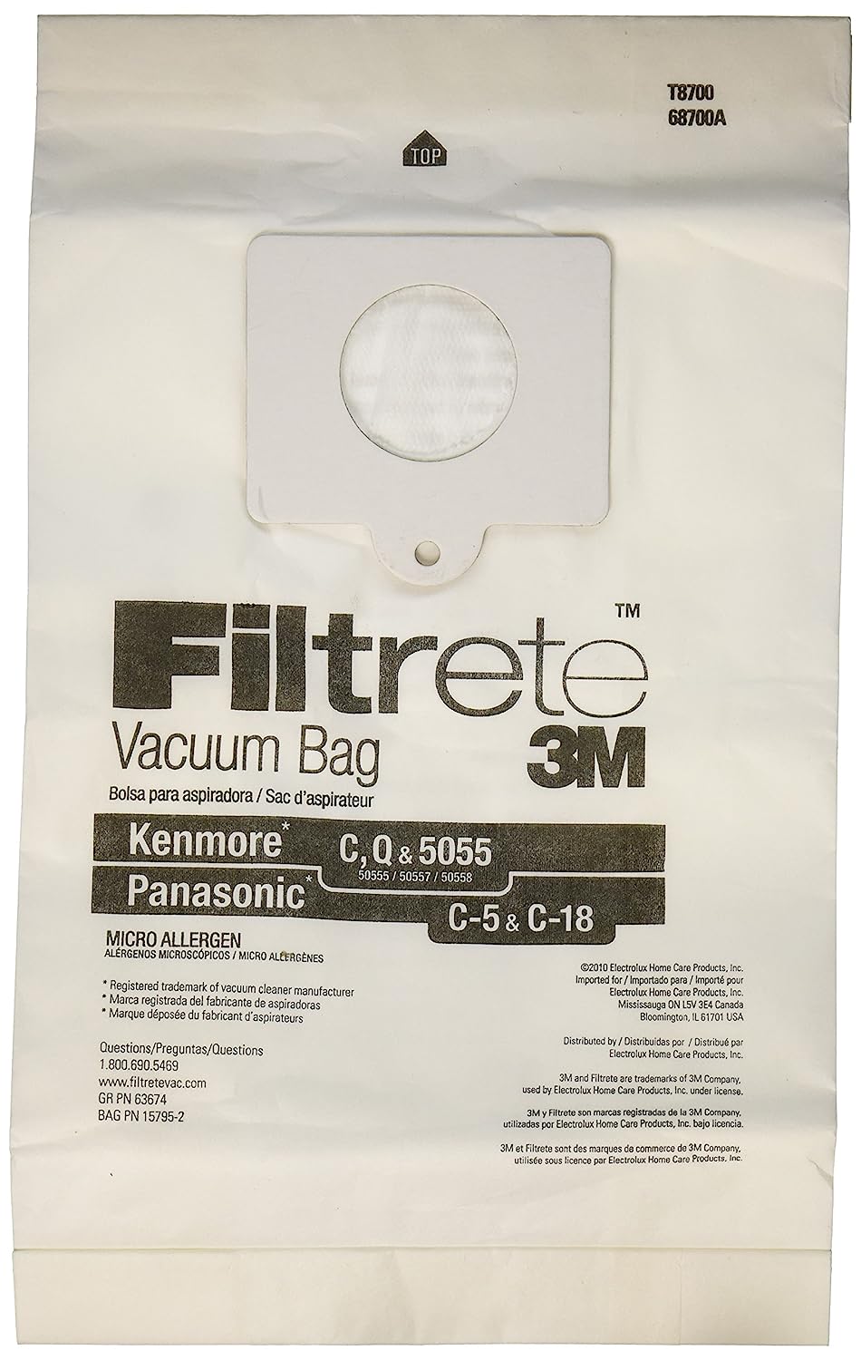 Kenmore Panasonic Vacuum Bags C C-5 C5 Q 5055 50558 50557 Micro Allergen by 3M [2 Loose Bags]