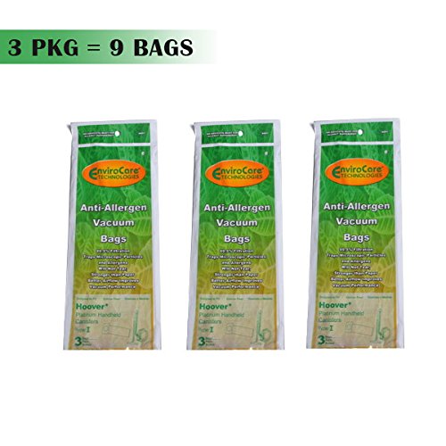 9 Hoover Platinum Handheld Canister Type - I, Anti-Allergen Vacuum Hepa Bags Part A891