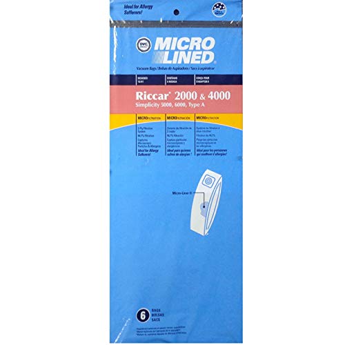 Riccar 2000, 4000, Vibrance, Simplicity 5000, 6000, Symmetry Series Type A Upright Bags, 6pk.