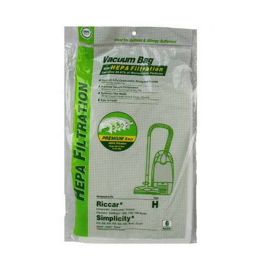 Riccar Simplicity Type H HEPA Vacuum Cleaner Bags by DVC Made in USA