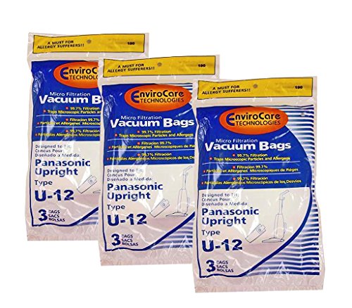 EnviroCare Replacement Micro Filtration Vacuum Cleaner Dust Bags made to fit Panasonic U12 Quiet Force Performance Plus 9 Pack