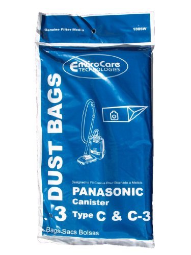3 Panasonic Type C, C-3, C3 Allergy Vacuum Bags, Canisters Vacuum Cleaners, MC-125P, MC125P, MC771, MC772, MC8310, MC8320, MC8330.
