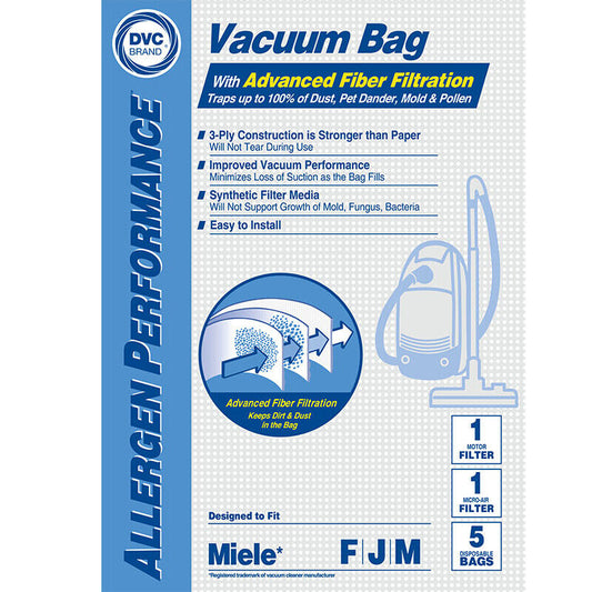 DVC Replacement Miele Type F J M 7291640 Allergen Performance Vacuum Cleaner Bags | Replacement Parts to Keep Clean and Breathe Easy | 100 Bags