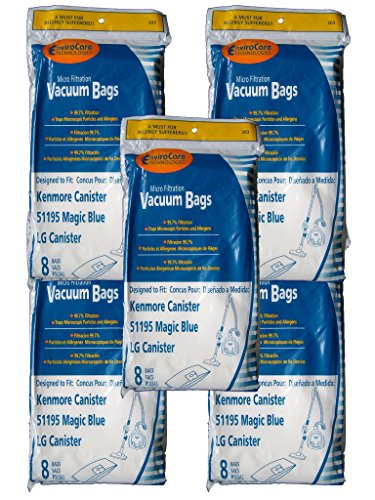 Envirocare Replacement Micro Filtration Vacuum Cleaner Dust Bags made to fit Kenmore Canister Type M 51195 Magic Blue and LG Canisters 40 bags