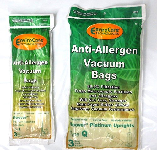 EnviroCare Replacement Allergen Filtration Vacuum Cleaner Dust Bags made to fit Hoover Type Q and Type I Bundle 6 bags total