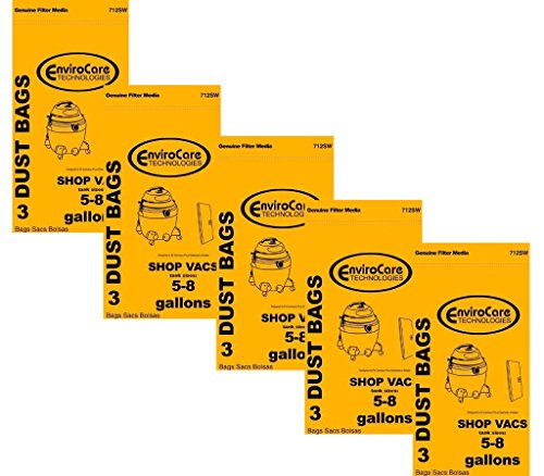 15 ShopVac Type E 3-5 Gallon Wet/Dry Shop Vac Vacuum Bags 9066100
