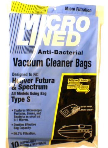 Hoover Type S Anti-Bacterial Vacuum Cleaner Bags (10-pack) - Fits Hoover Futura/Spectrum/Powermax