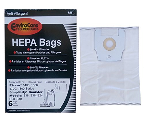 EnviroCare 6 Riccar Simplicty HEPA Canister Replacement Vacuum Bags RHH-6 C19-6 Shh-6 S8-6 C19-6
