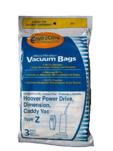 12 Hoover Allergy Vacuum Type Z Bags, Power Drive, Auto Drive, Constellation, Dimension, Dirt Finder, Futura, Caddy Vac, TurboPower, PowerMax, Breathe Easy Vacuum Cleaners series by EnviroCare