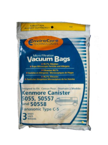 EnviroCare Replacement Micro Filtration Vacuum Cleaner Dust Bags Designed to Fit Kenmore Canister Type C or Q 50555, 50558, 50557 and Panasonic Type C-5 27 pack