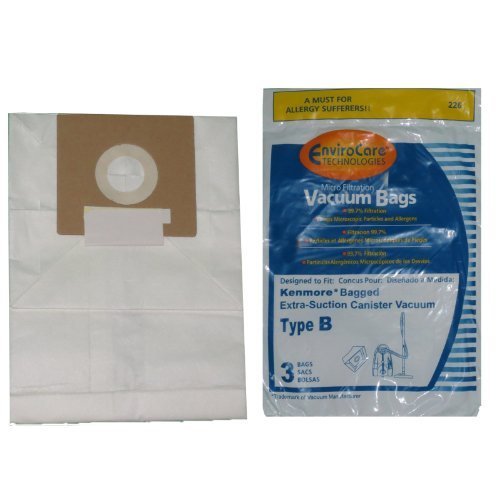 3 Kenmore Type B Vacuum Cleaner Allergen Extra-Suction Canister Vacuum Cleaner Bags, Galaxy Series, 85003, 634875, 24196, 20-24196, 0-24196, 115.2496210, 02053278000 by EnviroCare