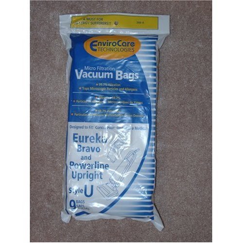EnviroCare Replacement Micro Filtration Vacuum Cleaner Dust Bags for Eureka Bravo and Powerline Style U Upright 9 Bags