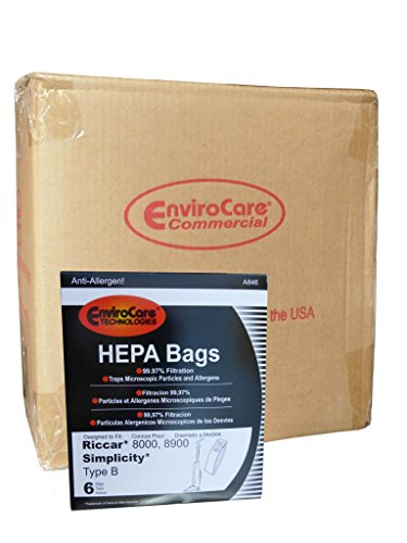 150 bags (25 pkgs, 1 Case)Type B HEPA Allergy Bags For Riccar 8000 8900, Simplicty 7 & 7000 Series and Belvedere Upright Vacuum Cleaners