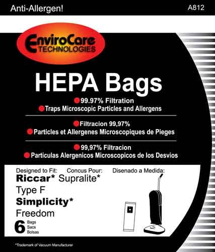 EnviroCare ENV6PK PAPER BAG, SIM TYPE F RIC SUPRALITE HEPA FITS EDEN PURE BIO-SPEEDCLEAN