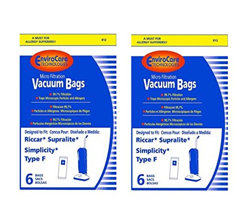 EnviroCare 12 Riccar & Simplicity Type F Canister Vacuum Cleaner Bag Replacement RSL-6 SF-6 Supralite Freedom
