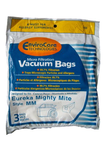 3 Eureka Allergy Mighty Mite Vacuum Style MM Bags, Canister Limited, Sanitaire Vacuum Cleaners, 3670, 3680, 3690, 602695, 60295B, 60295-12, 60296, 60296-12(filteraire), 60297-10, S3681B, SC3683A, SC3686A