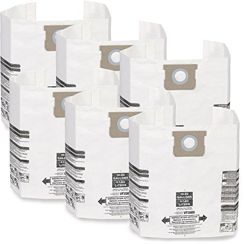 MULTI FIT Wet Dry Vacuum Bags VF2008TP General Dirt Dust Bags for Most 15 Gallon to 22 Gallon Shop Vac Branded Wet/Dry Vacuum Cleaners (6 Dust Collection Bags)