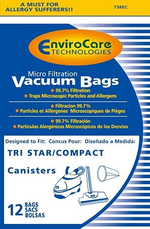 12 Tristar Canister Micro Filtration Vacuum Bags for EXL MG1 MG2 738EC