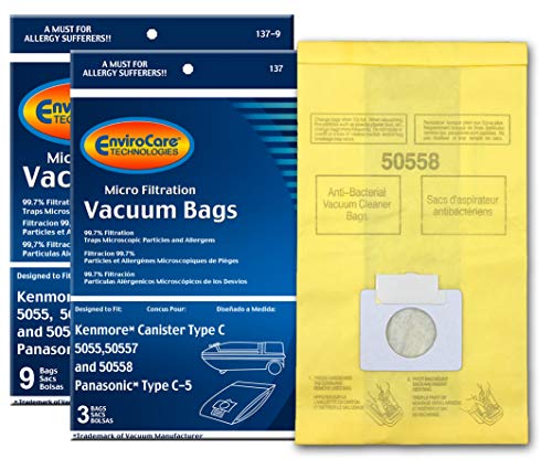 EnviroCare Replacement Vacuum Cleaner Bags made to fit Kenmore Canister Type C or Q 50555, 50558, 50557 and Panasonic Type C-5 12 pack