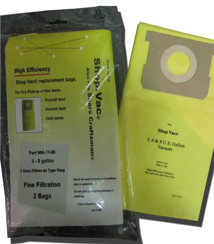 Green Klean 10 Pack Shop Vac 5-8 Gallon/High Efficiency 712-25 Replacement Paper Filter Bag for Drywall Dust