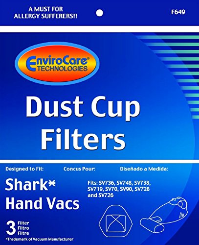 EnviroCare Replacement Dust Cup Vacuum Cleaner Filters made to fit Shark Hand Vacs 3 pack