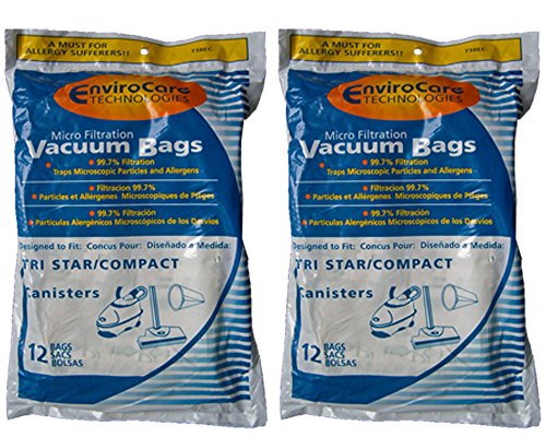 Envirocare Replacement Micro Filtration Vacuum Cleaner Dust Bags made to fit TriStar Compact, Patriot, Miracle Mate, Airstorm, MG1, MG2, Tristar EXL, Dust Care Pullman-Holt Backpacks 24 pack