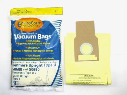 EnviroCare Replacement Vacuum Bags designed to fit Kenmore Uprights 50688 and 50690, Panasonic Type U-2 Uprights 9 Bags and 1 EF-1 HEPA Filter