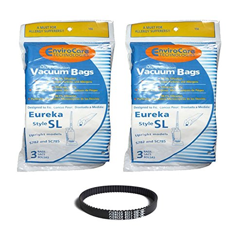 Eureka Sanitaire Type SL Vacuum 6 Bag, Commercial Mini Upright Vacuum Cleaners, S782, SC785, S782A, S782A-1, SC785A-1, SC785A, 61125-12, 61125-50, 61125, SC785A With 1 Geared Free Belt
