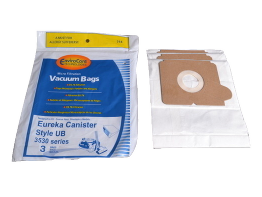 Eurkea Style UB Vacuum Vac Bags Micro Lined Allergen 3530 Series 61240-12, 314 [3 Bags]