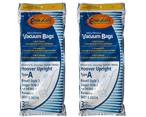 6 Hoover Type A Bissell Style 2 Singer Micro Filtration Vacuum Cleaner Bags