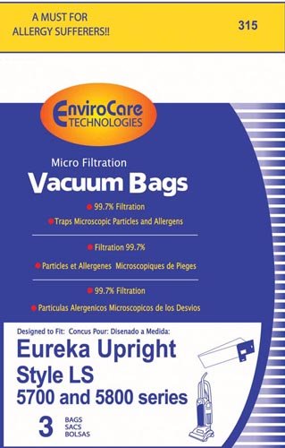 EnviroCare Replacement Micro Filtration Vacuum Cleaner Dust Bags for Eureka Style LS Uprights 3 pack