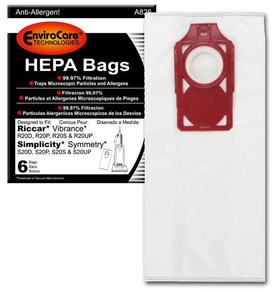 EnviroCare Replacement HEPA Vacuum Cleaner Bag Designed to Fit Riccar Vibrance and Simplicity Symmetry Uprights 6 Bags