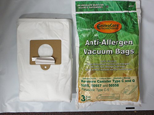 EnviroCare Replacement Allergen Vacuum Bags Designed to Fit Kenmore Canister Type C or Q 50555, 50558, 50557 and Panasonic Type C-5 15 pack