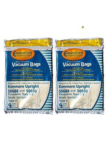 EnviroCare Replacement Micro Filtration Vacuum Cleaner Dust Bags made to fit Kenmore Upright Type U/L/O 50688 and 50690, Panasonic Type U-2, Miele Type Z 18 bags