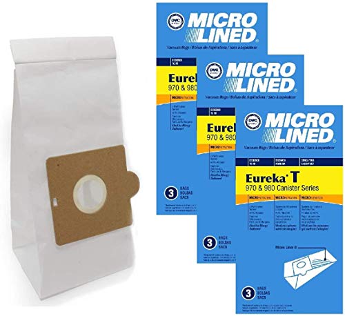 DVC Micro-Lined Paper Replacement Bags Style T Fit Eureka 970 and 980 Canister Models - 9 Bags