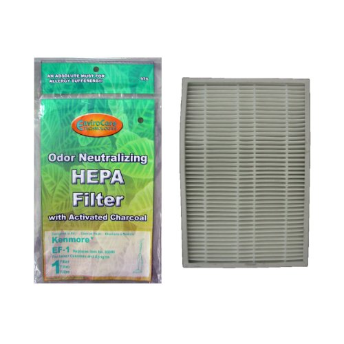 (1) Kenmore Sears EF 1 Pleated Vacuum HEPA Filter w/activated Charcoal, 86899 Progressive Vacuum Cleanser, C368KCNP1, 40324, 02080007000