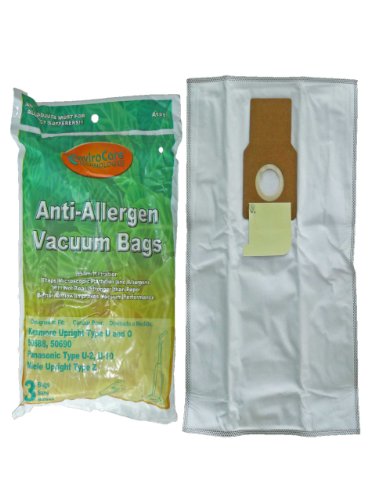 EnviroCare Replacement Allergen Vacuum Bags designed to fit Kenmore 50688 and 50690 Type U, L, and O, Panasonic Type U-2, U-10 Uprights 3 Pack