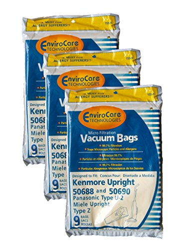 27 Kenmore Sears 50688/50690 U Vacuum Bags, Upright, Canister, Panasonic U-2, Miele Z, Sanyo PU-1 Vacuum Cleaners, MC-117PF, MC-E400, S170i, S170 - S179, S185, S300, SC-A or SC-U