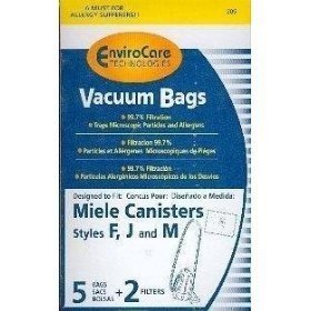 EnviroCare Replacement Allergen Vacuum Bags made to fit Miele F,J,M Canisters 5 Pack with 2 Filters
