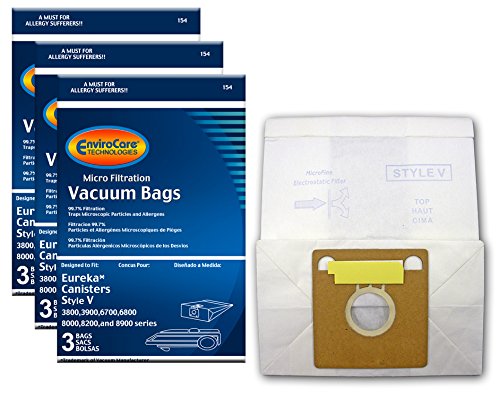 EnviroCare Replacement Micro Filtration Vacuum Cleaner Bags made to fit Eureka Style V Canisters 9 Pack