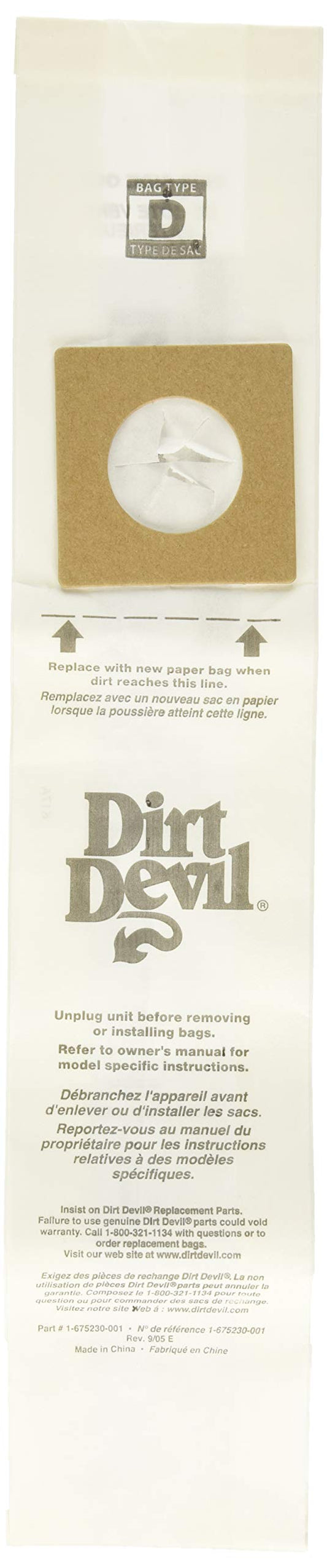 Dirt Devil Vacuum Bag Type D Fits Dirt Devil Pack / 3