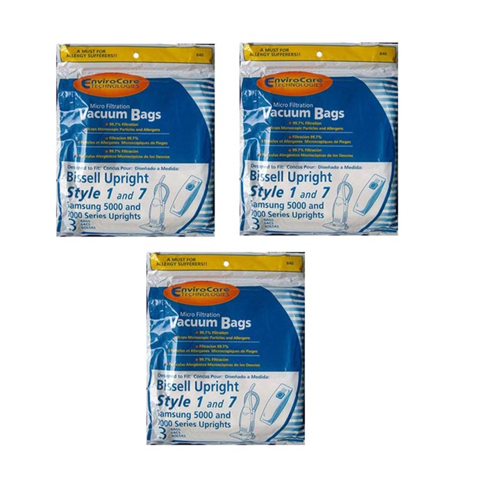 (3) Style 1/7 Paper Bags For Bissell Vacuum Cleaner (3Pack Of 9) # 840