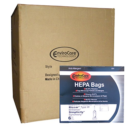 EnviroCare Type W HEPA Allergy Bags fit Riccar Brillance BRLP BRLD BRLS Simplicity Synchrony SCRP SCRD SCRS SCRD.Fetch Upright Vacuum Cleaners (12)